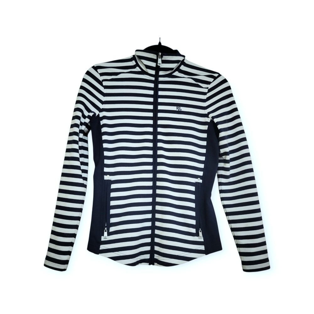 Lauren Ralph Lauren Womens XXS Nautical Navy Blue Striped Full Zip Track Jacket